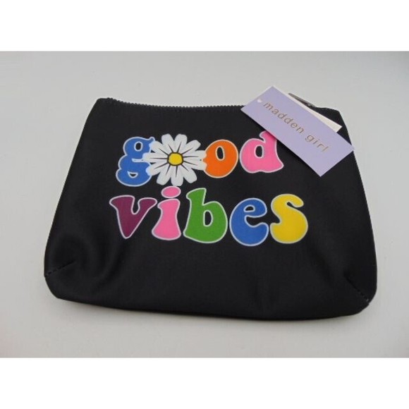 Madden Girl "Good Vibes" Cosmetic Bag/ Pouch MG-6824 Black w/ Multi Color Image - Picture 1 of 10